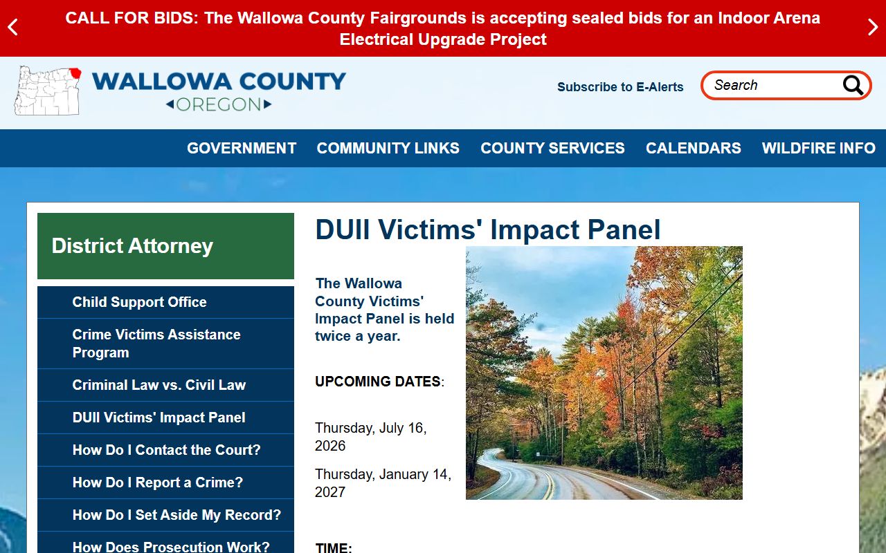 Wallowa County court records DUII Victims Impact Panel page