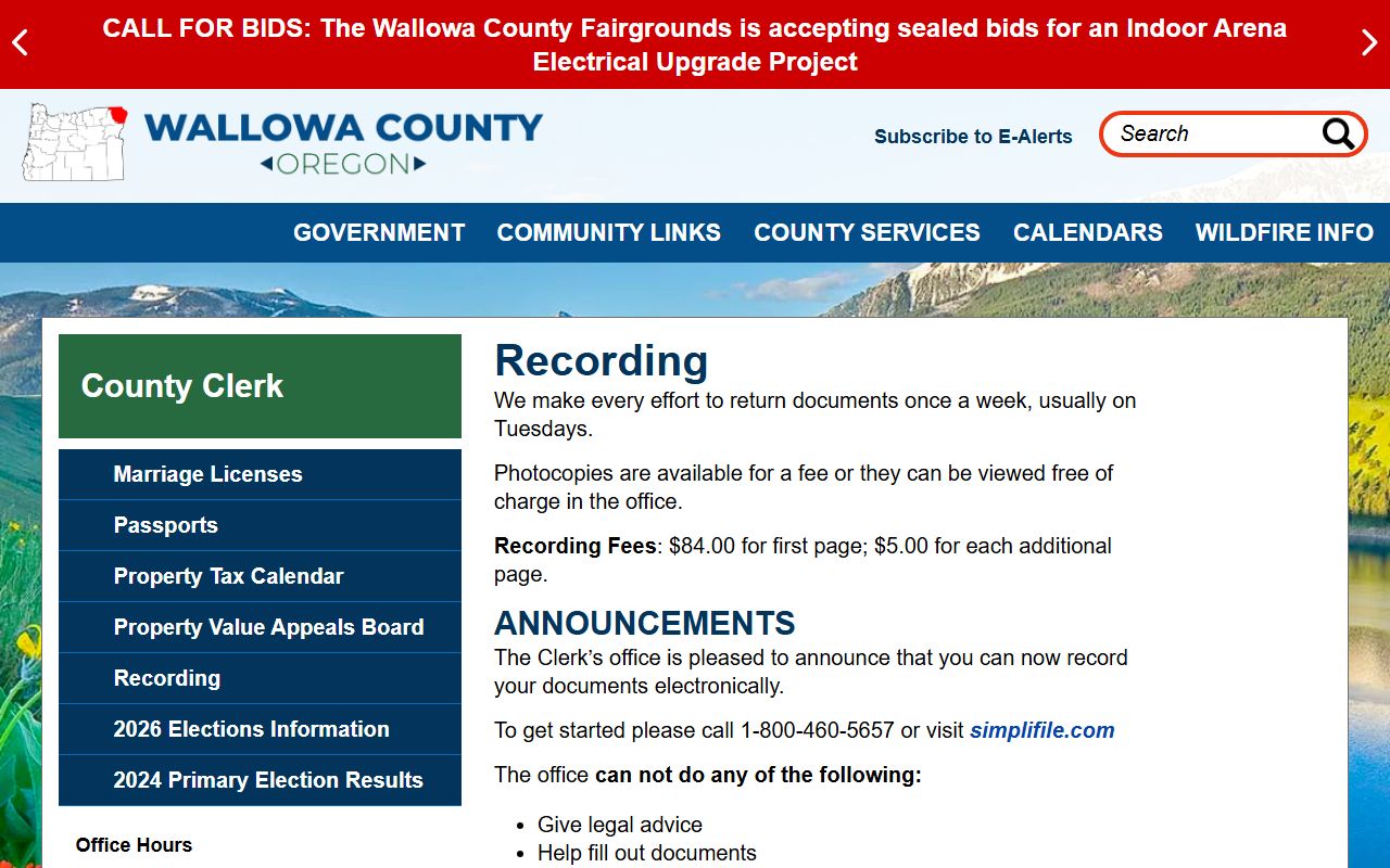 Wallowa County clerk recording page separate from court clerk records