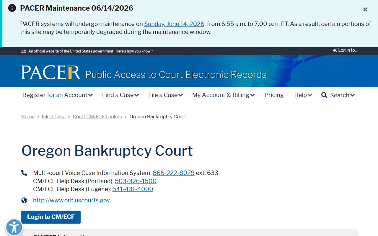Wallowa County court dockets PACER Oregon bankruptcy lookup
