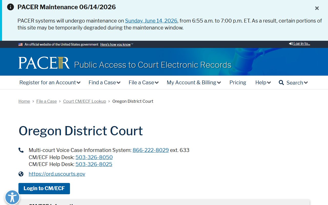 Wallowa County court dockets PACER Oregon district lookup