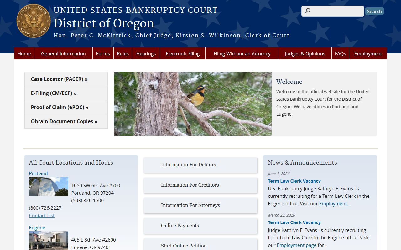 Wallowa County court dockets Oregon bankruptcy court