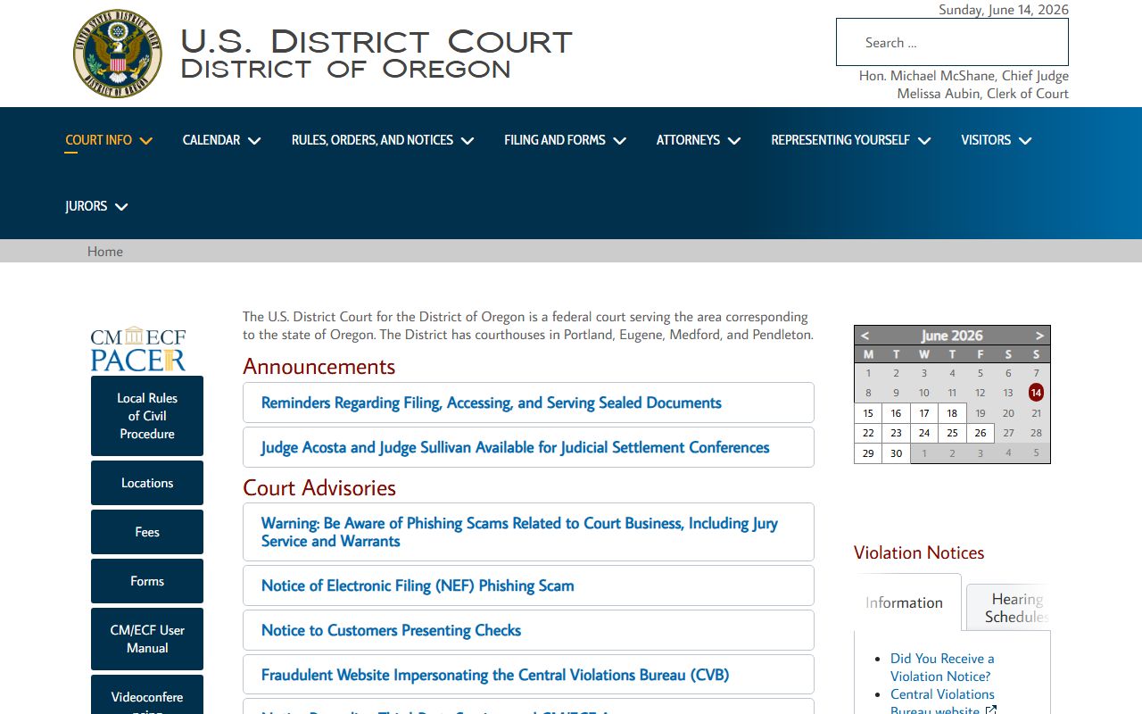 Wallowa County court dockets U.S. District Court District of Oregon