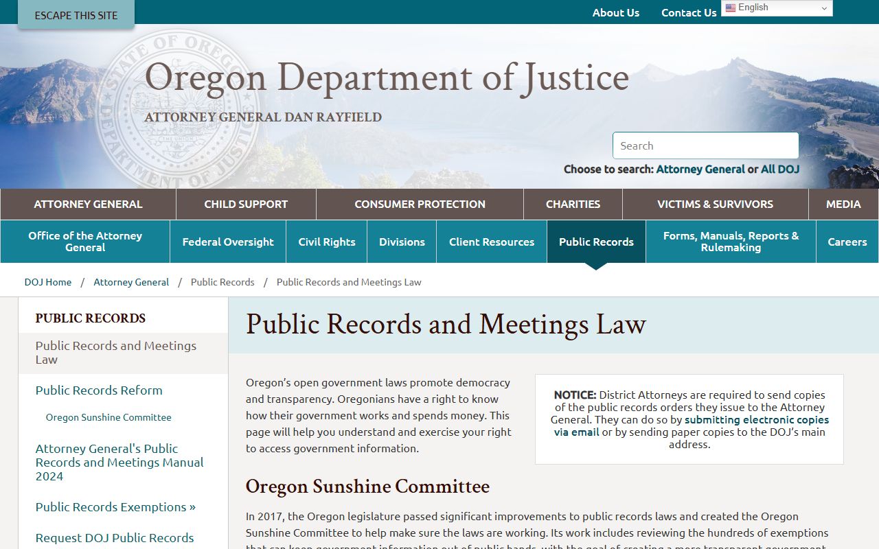 Wallowa County court records Oregon DOJ public records guide