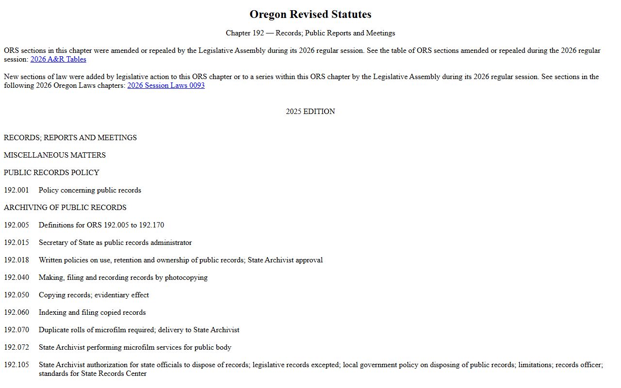 Wallowa County court records ORS Chapter 192 public records source