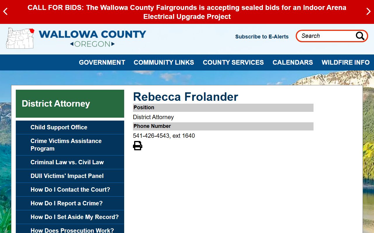 Wallowa County criminal court records district attorney directory