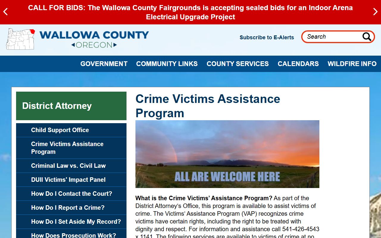 Wallowa County criminal court records victim assistance program