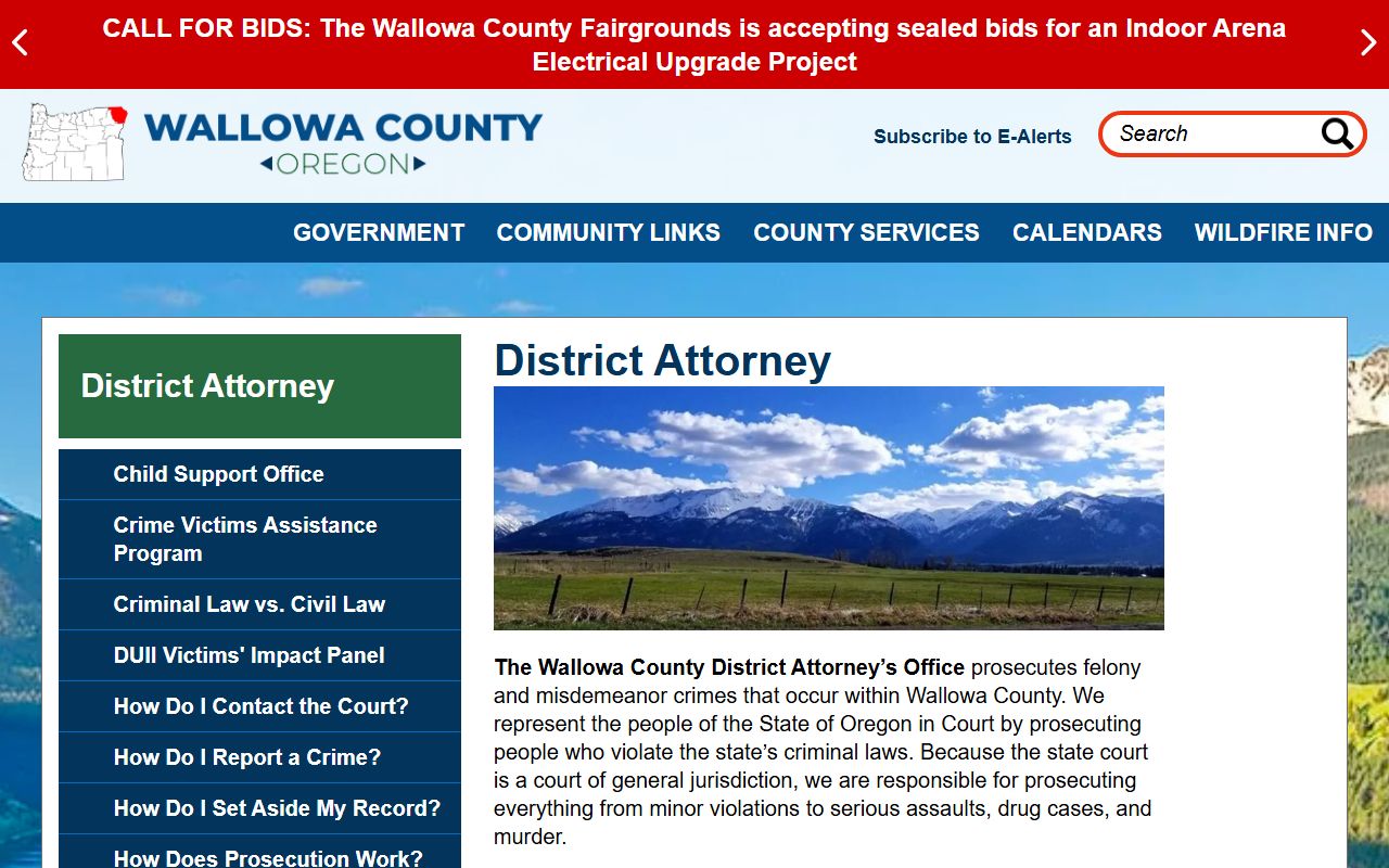 Wallowa County criminal court records District Attorney office
