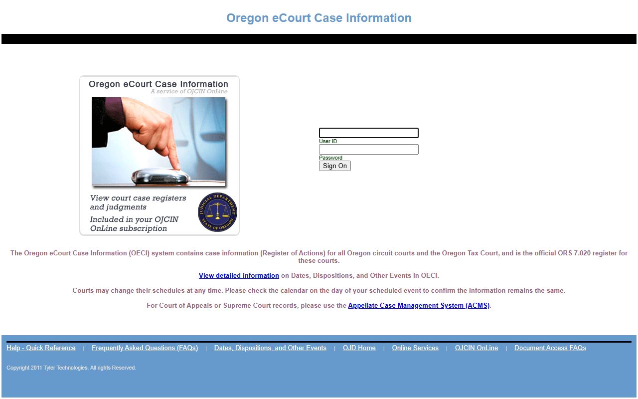 Wallowa County court records OECI login page