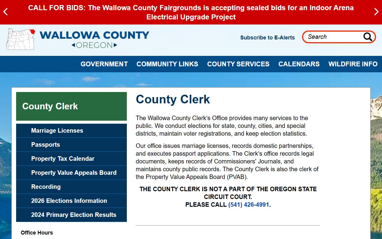 Wallowa County clerk records page