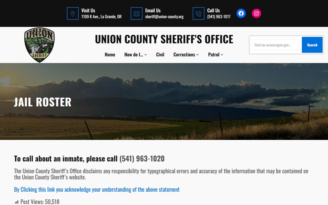 Wallowa County inmate records Union County jail roster gateway