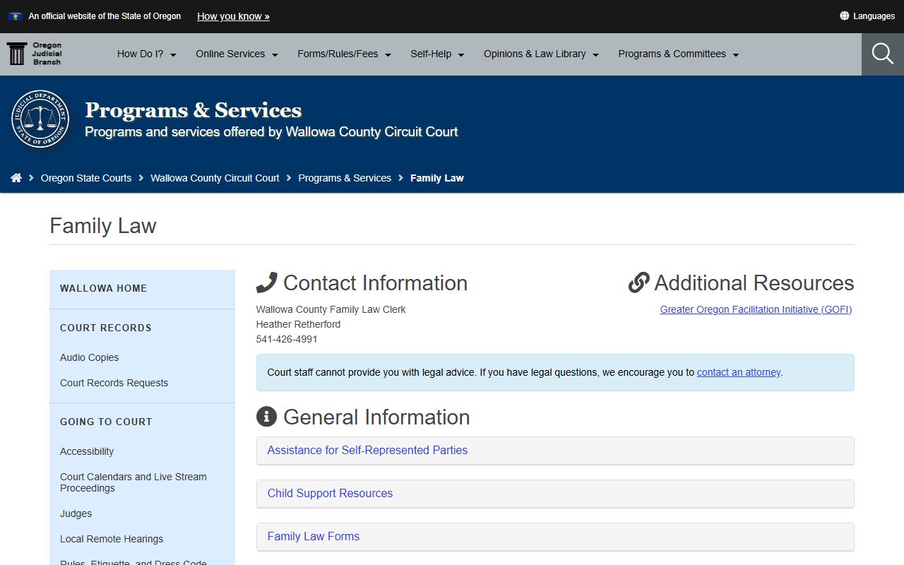 Wallowa County marriage and divorce records family law assistance