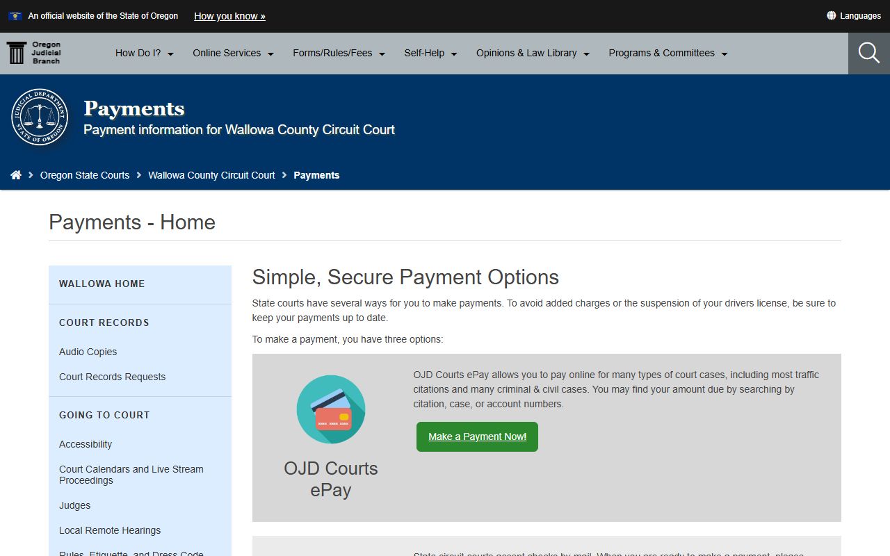 Wallowa County traffic court records payment options
