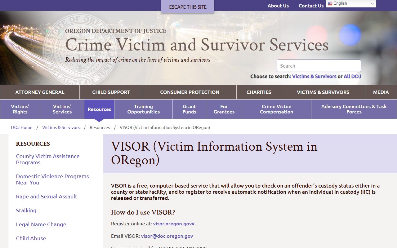 Wallowa County warrant records Oregon DOJ VISOR information