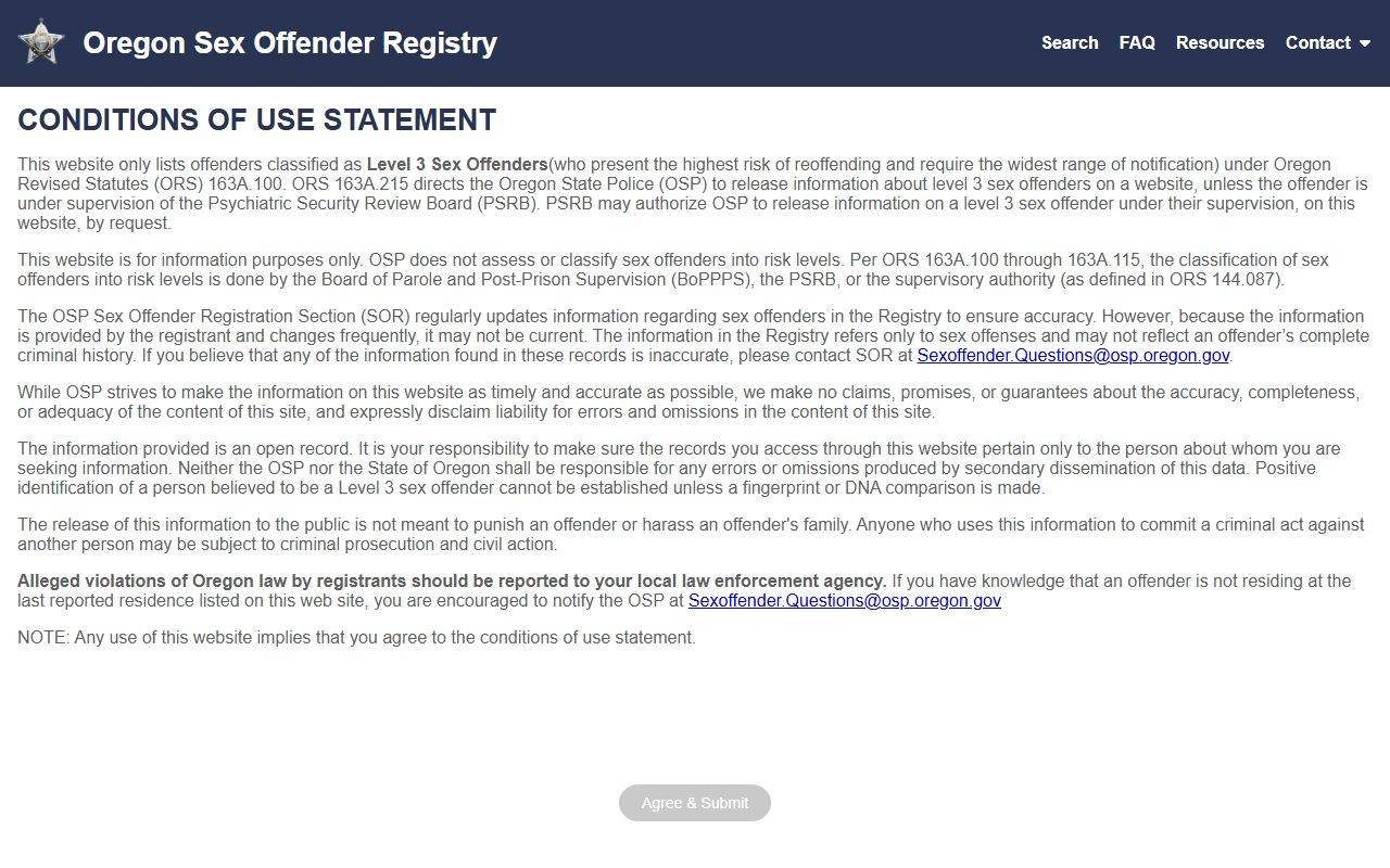 Wallowa County warrant records Oregon sex offender registry